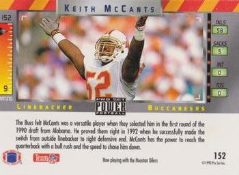 1993 Pro Set Power - Gold #152 Keith McCants Back