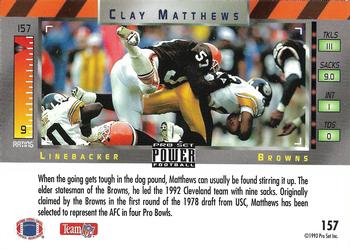 1993 Pro Set Power - Gold #157 Clay Matthews Back