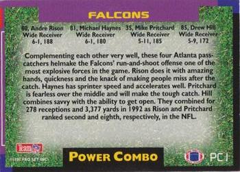 1993 Pro Set Power Update - Combos Prisms #PC1 Andre Rison / Michael Haynes / Mike Pritchard / Drew Hill Back