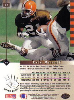 1993 SP #62 Eric Metcalf Back