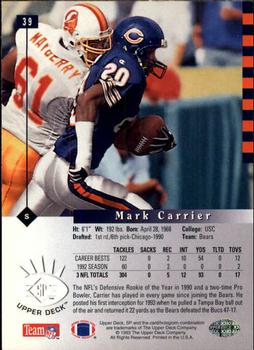 1993 SP #39 Mark Carrier Back