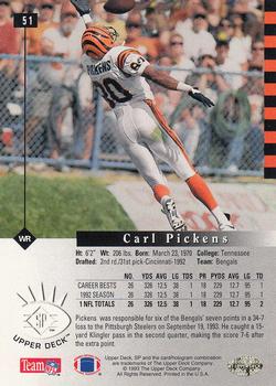 1993 SP #51 Carl Pickens Back