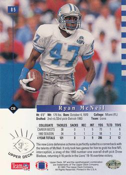1993 SP #85 Ryan McNeil Back