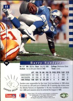 1993 SP #88 Barry Sanders Back