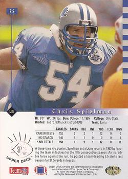 1993 SP #89 Chris Spielman Back