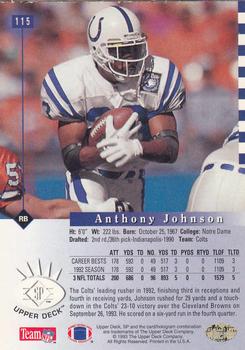 1993 SP #115 Anthony Johnson Back