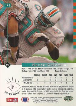 1993 SP #145 Marco Coleman Back