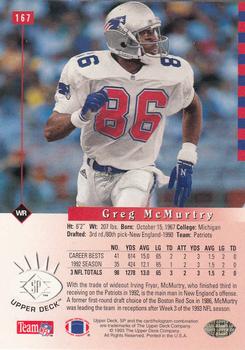 1993 SP #167 Greg McMurtry Back