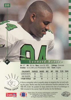 1993 SP #205 Leonard Renfro Back