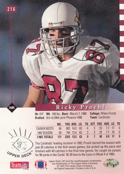1993 SP #216 Ricky Proehl Back