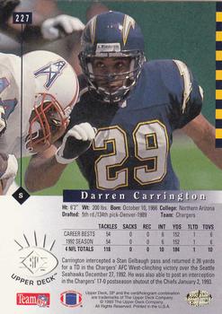1993 SP #227 Darren Carrington Back