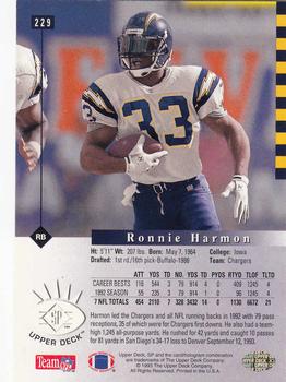1993 SP #229 Ronnie Harmon Back