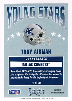 1993 Select Young Stars #13 Troy Aikman Back