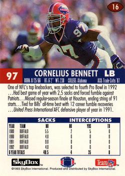 1993 SkyBox Impact - Color Foils #16 Cornelius Bennett Back