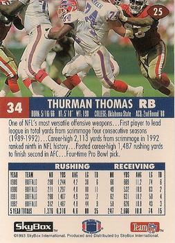 1993 SkyBox Impact - Color Foils #25 Thurman Thomas Back