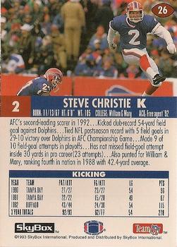 1993 SkyBox Impact - Color Foils #26 Steve Christie Back