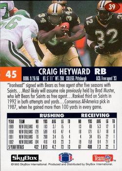 1993 SkyBox Impact - Color Foils #39 Craig Heyward Back