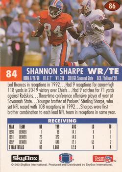 1993 SkyBox Impact - Color Foils #86 Shannon Sharpe Back