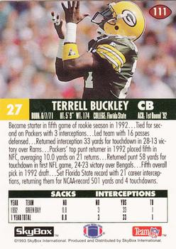 1993 SkyBox Impact - Color Foils #111 Terrell Buckley Back