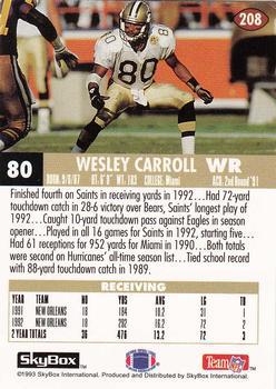 1993 SkyBox Impact - Color Foils #208 Wesley Carroll Back