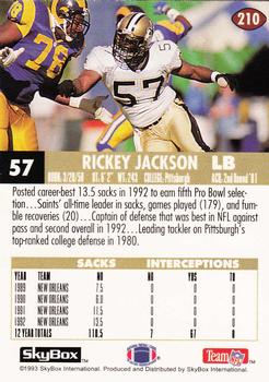 1993 SkyBox Impact - Color Foils #210 Rickey Jackson Back