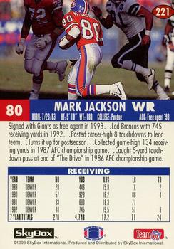 1993 SkyBox Impact - Color Foils #221 Mark Jackson Back