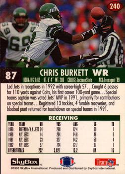 1993 SkyBox Impact - Color Foils #240 Chris Burkett Back
