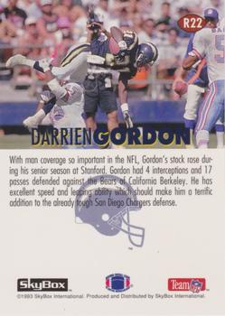 1993 SkyBox Impact - 1993 NFL Draft Picks Exchange #R22 Darrien Gordon Back