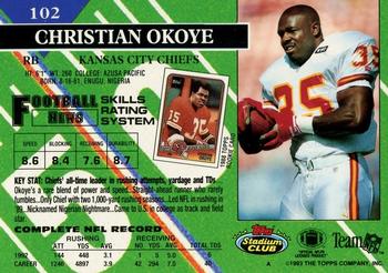 1993 Stadium Club - Members Only #102 Christian Okoye Back