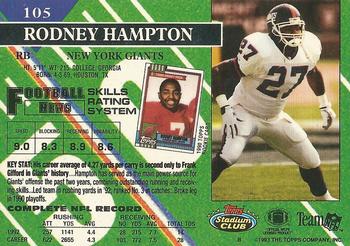 1993 Stadium Club - Members Only #105 Rodney Hampton Back