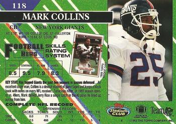 1993 Stadium Club - Members Only #118 Mark Collins Back
