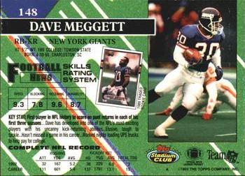 1993 Stadium Club - Members Only #148 Dave Meggett Back
