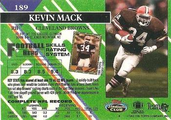 1993 Stadium Club - Members Only #189 Kevin Mack Back