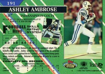 1993 Stadium Club - Members Only #191 Ashley Ambrose Back