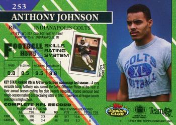 1993 Stadium Club - Members Only #253 Anthony Johnson Back
