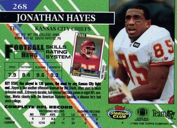 1993 Stadium Club - Members Only #268 Jonathan Hayes Back