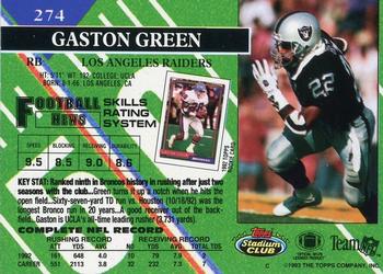 1993 Stadium Club - Members Only #274 Gaston Green Back