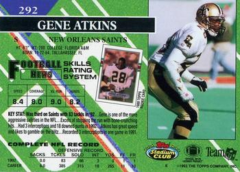 1993 Stadium Club - Members Only #292 Gene Atkins Back