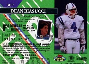 1993 Stadium Club - Members Only #307 Dean Biasucci Back