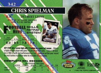 1993 Stadium Club - Members Only #342 Chris Spielman Back