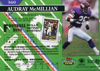1993 Stadium Club - Members Only #360 Audray McMillian Back