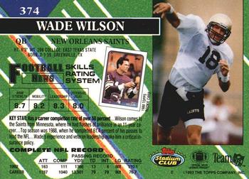 1993 Stadium Club - Members Only #374 Wade Wilson Back
