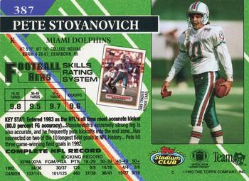 1993 Stadium Club - Members Only #387 Pete Stoyanovich Back