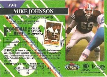 1993 Stadium Club - Members Only #394 Mike Johnson Back