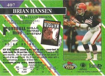 1993 Stadium Club - Members Only #407 Brian Hansen Back