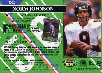 1993 Stadium Club - Members Only #482 Norm Johnson Back
