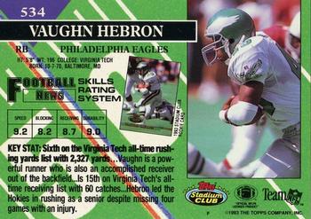 1993 Stadium Club - Members Only #534 Vaughn Hebron Back