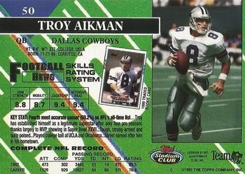 1993 Stadium Club - Super Bowl XXVIII Super Teams Exchange #50 Troy Aikman Back