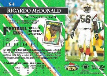 1993 Stadium Club - Super Bowl XXVIII Super Teams Exchange #84 Ricardo McDonald Back
