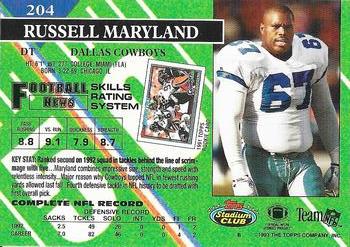 1993 Stadium Club - Super Bowl XXVIII Super Teams Exchange #204 Russell Maryland Back